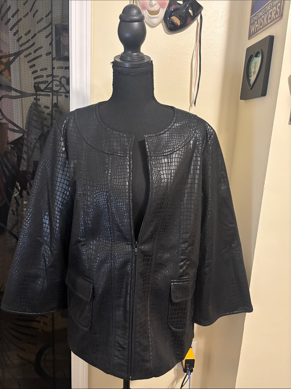 Susan Graver Black Croc-Embossed Leather Jacket